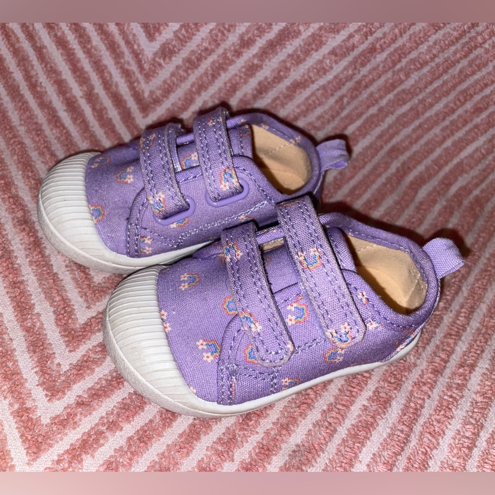 Cat & Jack Size 4 Baby Purple Rainbow Velcro Sneakers with Rubber Toe Cap